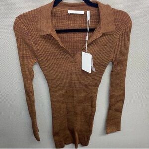 Helmut Lang Marl Ribbed Knit Long Sleeve Polo Dress Size S NEW